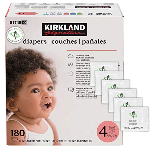 Image of Kirkland Signature Diapers Size 4 (22 lbs - 37 lbs) 180 Count W/ Exclusive Health and Outdoors Wipes