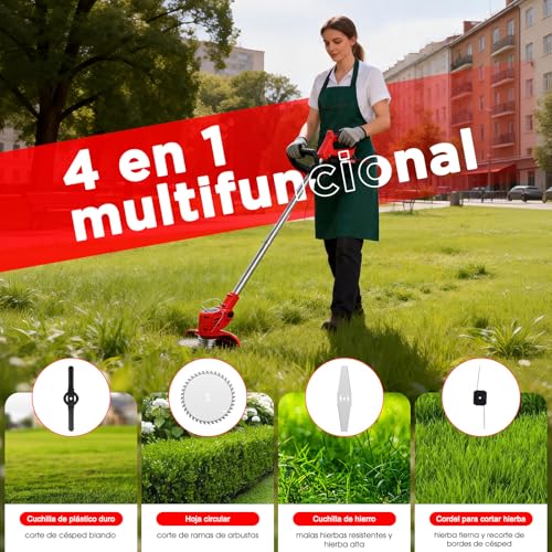 Miniatura 3 de Outigo Desbrozadora Eléctrica, Equipada Con Dos Baterías De 21 V, Desbrozadora Plegable, Cortacésped Manual Para Exteriores, Ideal Para Césped, Arbustos Y Maleza.