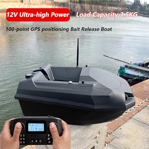 Esca da barca GPS per pesca con doppio telecomando, luci di pesca notturna, ritorno automatico, alimentazione 12 V, include 2 batterie rimovibili, esca e gancio consegna, portata 500 m
