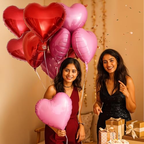 Image of Party Propz Heart Foil Balloons for Valentine Decoration - Set of 10 Red & Pink Heart Shape Balloons for Decoration | Valentine's Day Balloons | Hearts Shape Balloon | Anniversary Decor (Foil)
