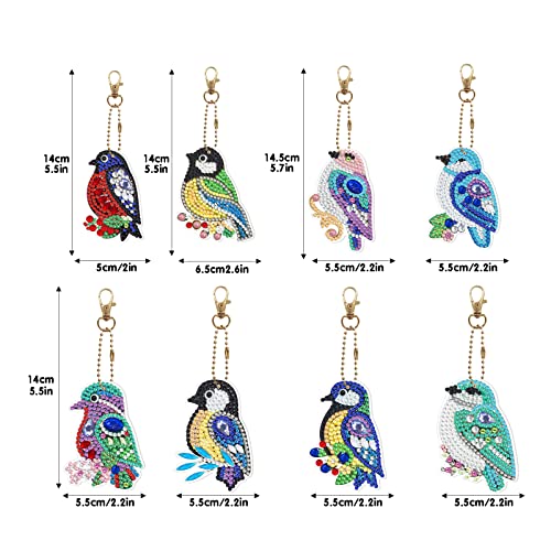 8 Pcs 5D Diamond Arts and Crafts Painting Keychain,Bird Shaped Full Drill Diamond Art Kits Key Ring,Mosaic Diamond Craft Pendant for Key Case,Art Craft,Purse,Phone,Bag - Image 2