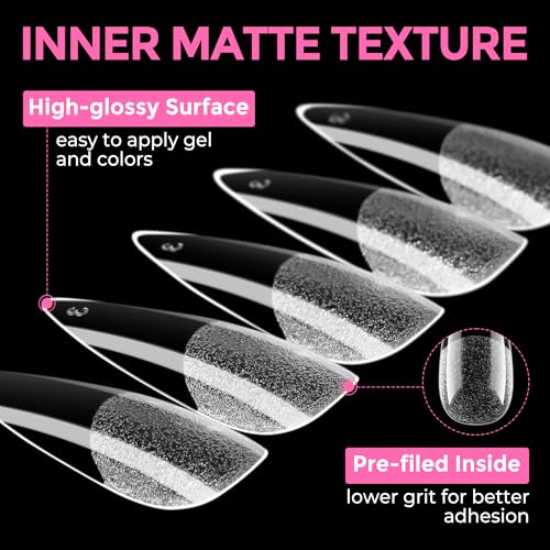 Image of UNA GELLA Long Stiletto Gel Nail Tips: 216pcs Halloween Stiletto Almond Fake Nails Pre-shape Long Almond Press Ons for Full Cover Acrylic French False Nails For Nail Extension DIY Salon 12 Sizes