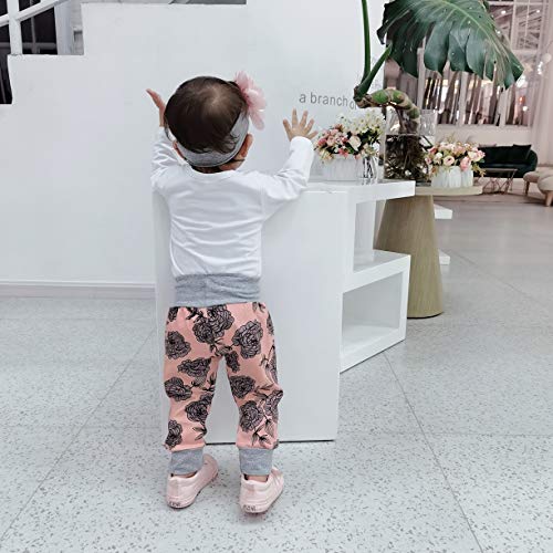 Image of Newborn Baby Girl Clothes 0-18M Infant Ruffle Romper Bodysuit, Long Sleeve Tops Floral Pant Outfits Set + Headband