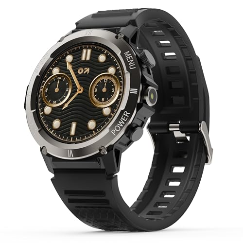 Image of GOBOULT Tuff Hawk Smart Watch 1.39'' HD Display, BT Calling, Working Crown, 150+Watchfaces, 450 Nits Brightness, AI Voice Assistant, SpO2 Monitoring (Green) (Black)