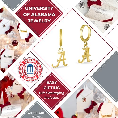 Stone Armory Earrings for University of Alabama Jewelry Gifts for Women, Graduation – Stainless Steel Skin-Friendly Alabama Crimson Tide Earrings 18K Gold Finish Alabama A Hoops3