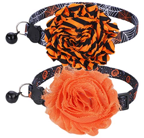 2 Pack Cat Collar Halloween Breakaway Small Dog Collars with Bell and Flower Charm