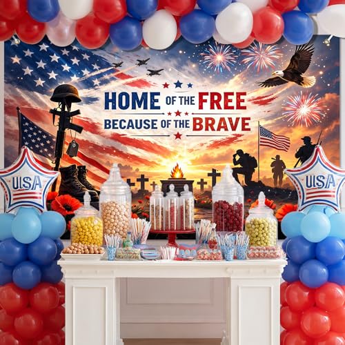 Image of BlissYard Patriotic Banner Home of The Free Because of The Brave Memorial Day Banner 4th of July Decorations Veterans Day Banner for Indoor Home House Decor Party Supplies 71x43 Inches