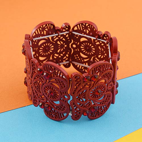 D Exceed Womens Bohemian Lace Bracelet Vintage Filigree Cuff Bangle Bracelet Wide Stretch Rhinestone Bracelets For Ladies #TOP3