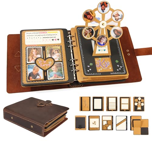 Handmade Genuine Leather Scrapbook Photo Album – DIY 3D Interactive