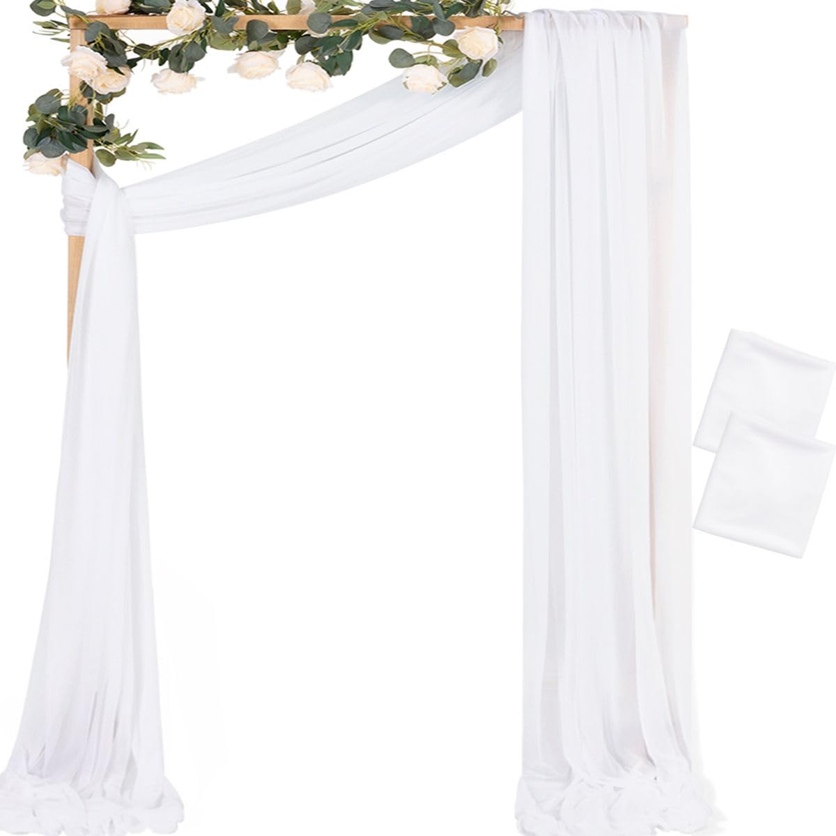 MLMC White Wedding Arch Draping Fabric 2 Panels 29" x 20 FT Extra Long Gauze Drapes Sheer Backdrop Curtains 6.6 Yards Outdoor Drapery Panels for