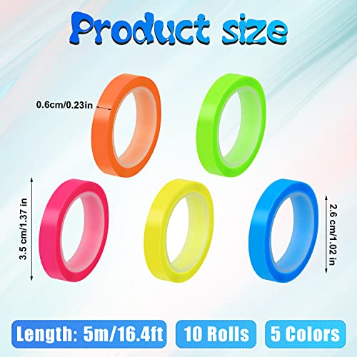 Toymis 10 Rolls Highlighter Tape Removable 0.23Inch X 16.4Ft Fluorescent Neon Tapes Fluorescent Highlighters Colored Transparent Tape Page Markers For Teachers Students Reading Class Home Office #TOP1