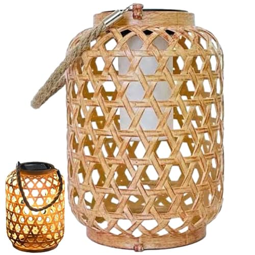 Zghhc Lanternes Solaires Tissées en Bambou Naturel, Lampes À Vent Tissées Suspendues De Style Chinois pour Cour, Lanterne en Bambou D'atmosphère Faite À Main
