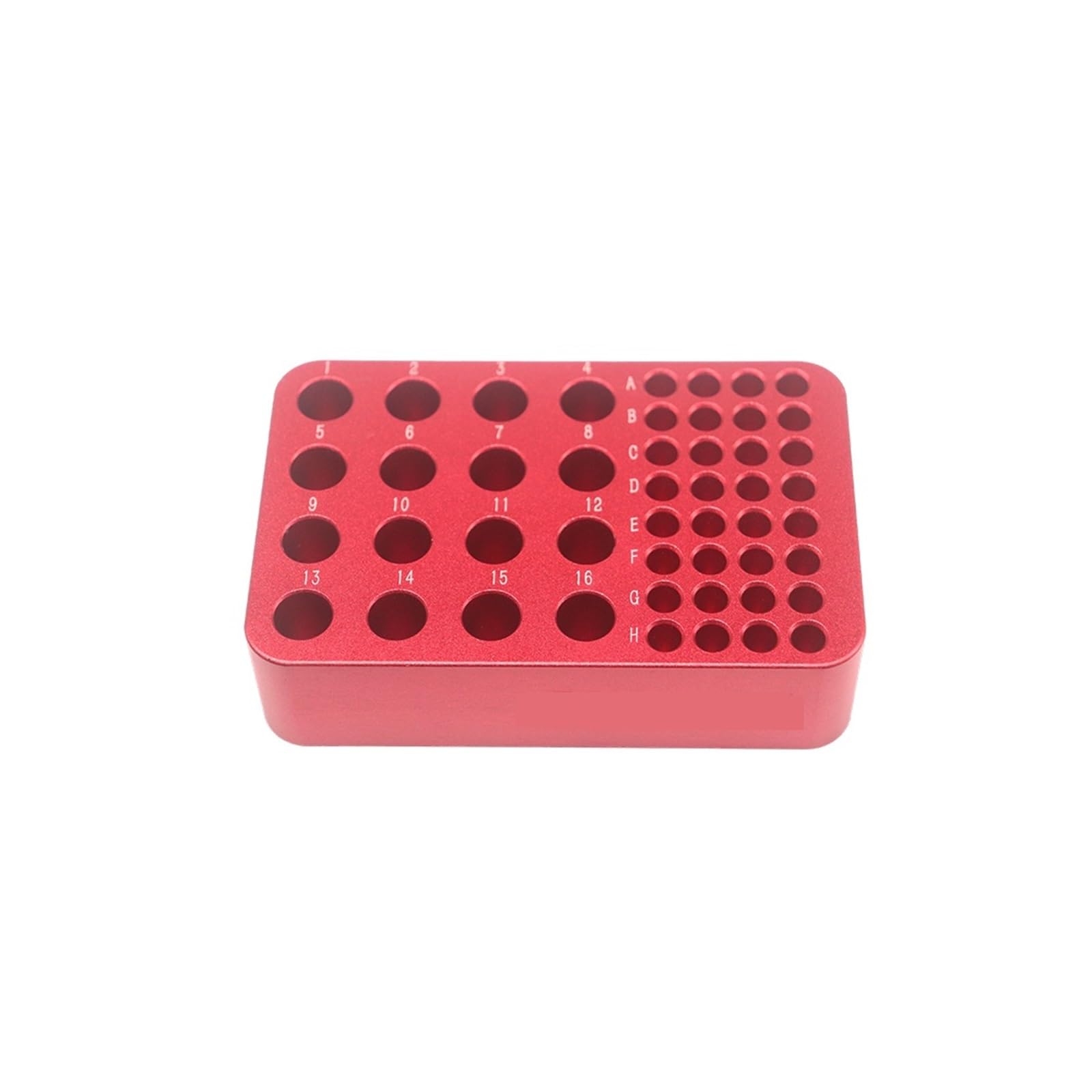 Caja de hielo metálica for baja temperatura, soporte for tubos de aluminio de color, 32 orificios for tubos de centrífuga de 0,2 ml y 16 orificios for tubos de centrífuga de 1,5/2 ml | RED