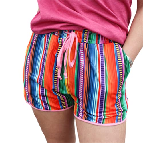 Nothers Women Cow Shorts Cute Color Block Stripe Print Pleasant Stretch Retro Paisley Short Pants Lounge Workout with Pockets, Corlorful, Medium