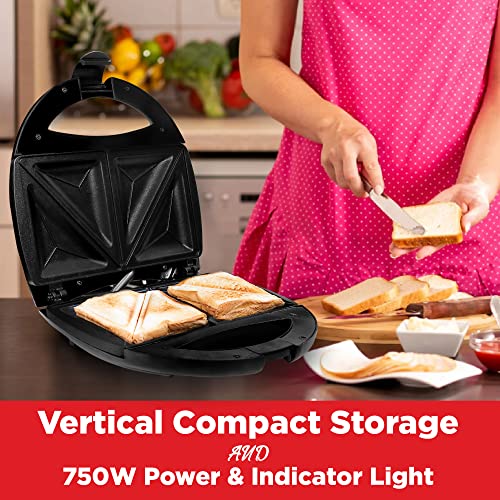 Image of Warmex 750 Watts Electric Countertop Sandwich Maker with Non-Stick Coating Plate | Dish Ready Indicators with Safety Lock Feature | Overheat Protection | Compact Storage & Simple to Clean