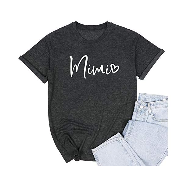 BANGELY Mimi Heart Graphic Cute Grandma T Shirt for Women Letter Print Short Sleeve Tees Casual Mimi Gift Tops with Sayings (Dark Gray, XX-Large)