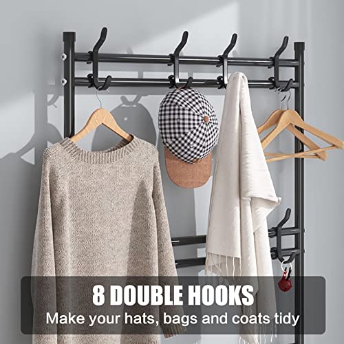 Darsun Entryway Coat Rack, Shoe Rack For Entryway, Coat Rack Freestanding With 4-Tier Storage Shelves And 8 Double Hooks, For Living Room, Bathroom, Hallway, 60Cm/23.6 In #TOP2