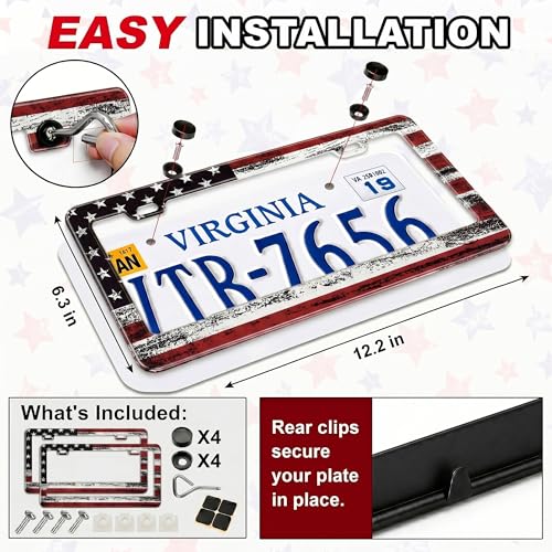 Image of American Flag License Plate Frame 2 Pack Patriotic Plate Holder