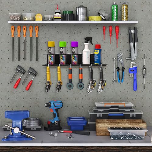 babikeen Dosenhalter für Sprühflaschen, 2 Stück Sprühflaschenregal mit 5 Löchern und 6 Dosenhalter Schlitzen Aufbewahrungsregal Spraydosenhalter Werkstatt Halterung für Garage und Zuhause