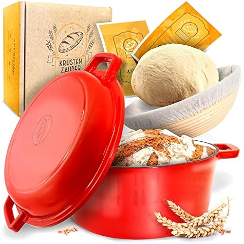 KRUSTENZAUBER Gusseisen Topf Brot Backen - Hochwertiger Emaille Topf 26cm Cover