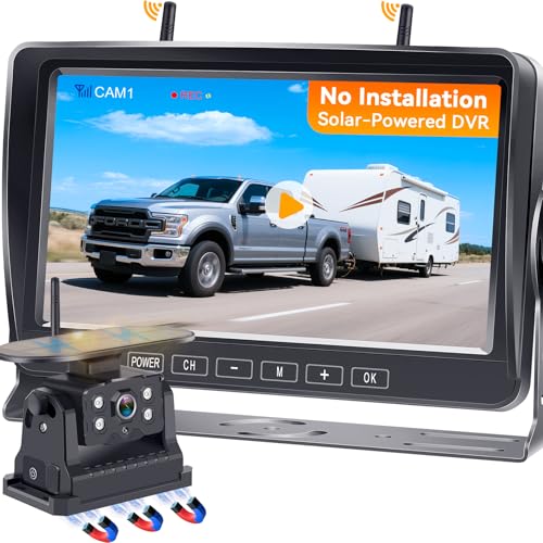 Wireless Backup Camera for RV Install-Free 7-Inch: Magnetic HD 1080P Recording Solar Rear View Camera No-Delay Signal with Touch Button Monitor System Y08