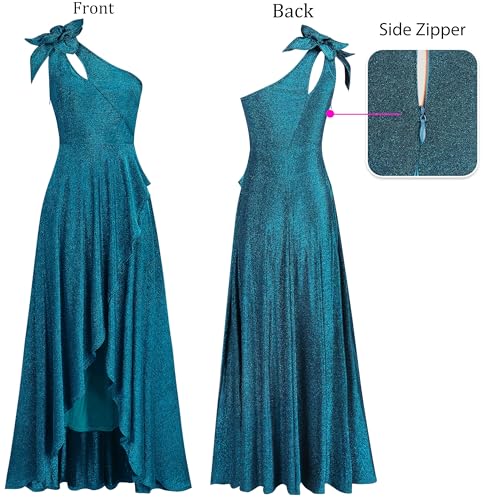 VFSHOW Womens 3D Flower One Shoulder Prom Formal Wedding Guest A-Line Maxi Dress 2023 Evening Split Cutout HI-LO Long Gown4