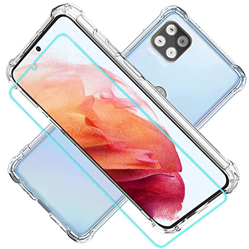 for Motorola One 5G Ace Phone Case with Screen Protector, Transparent Shockproof Clear Slim Color Soft TPU Protection Cover Cases for Motorola One 5G Ace (Clear)