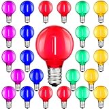 25 Pack G40 LED Christmas Replacement Light Bulbs, Shatterproof 0.6W Multicolor LED Globe Bulbs, Christmas String Lights for Outdoor Indoor Decor, E12 / C7 Screw Base Sockets- Clear Multicolor -  Romasaty
