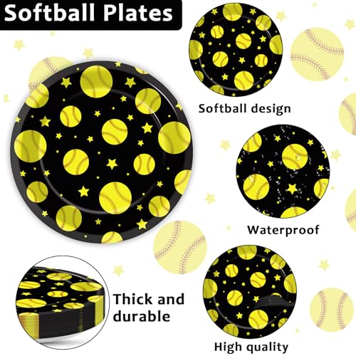 Image of 96Pcs Softball Birthday Party Decorations Paper Plates and Napkins Sets Sports Theme Dessert Disposable Tableware Black Yellow Softball Plates Supplies Team Sport Party Gifts Favors for 24 Guests