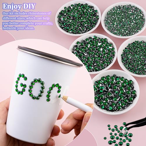 Image of 25000Pcs Resin Rhinestones for Crafting, Emerald Green 2-6mm Mixed Sizes Non Hotfix Flatback Gems with 1Pcs Glue, Bedazzling Crystal for DIY Craft Clothing Mugs Tumblers Shoes Fabric Decor Nail Art