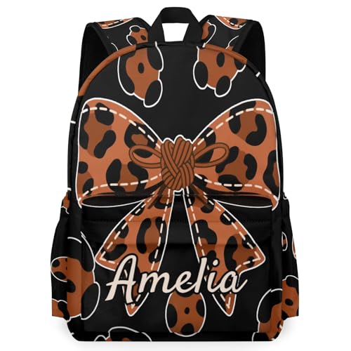 Personalized Bowknot Backpack Custom Aesthetic Dance Gymnastics Backpacks Lightweight Casual Daypack for Travel Sport Unisex Players Team Brown Black