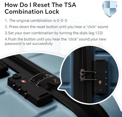 Hardshell Luggage Sets with TSA Lock, Large Suitcases with Spinner Wheels, Rolling Luggage Sets, Carry On Luggage, Lightweight Durable Design, Great Choice for Travel, Business(4PCS Blue)4