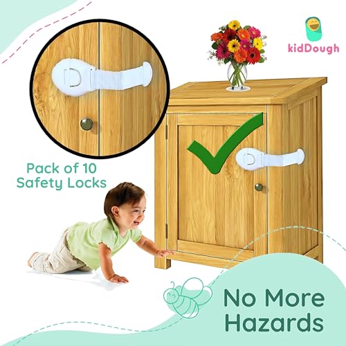 KidDough Furniture Safety Locks for Kids - Pack of 10 White Locks, Child Safety Locks for Drawers, Cabinets, Fridge, Cupboard Lock, Baby Proofing Product, Strong and Adhesive Safety Locks (Image - 2)