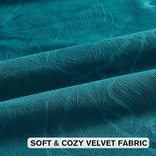 Image of FUTEI Pack of 2 Velvet Throw Pillow Covers 16x16 Inch Soft Embossed Leaf-Relief Textured Decorative Cushion Cases Modern Natural Farmhouse Accent for Couch Bed Living Room, Teal
