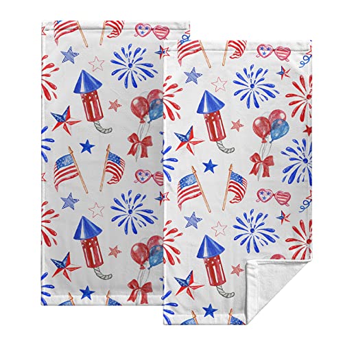 Lealeg Firework Kitchen Towel Set Of 2, Bow Tie Bath Towel, American Usa Flag Hand Towels, Cotton Lightweight Absorbent Premium Towel, Portable Durable For Bath Decorations Thin Kitchen Tea Dish Towel #TOP11