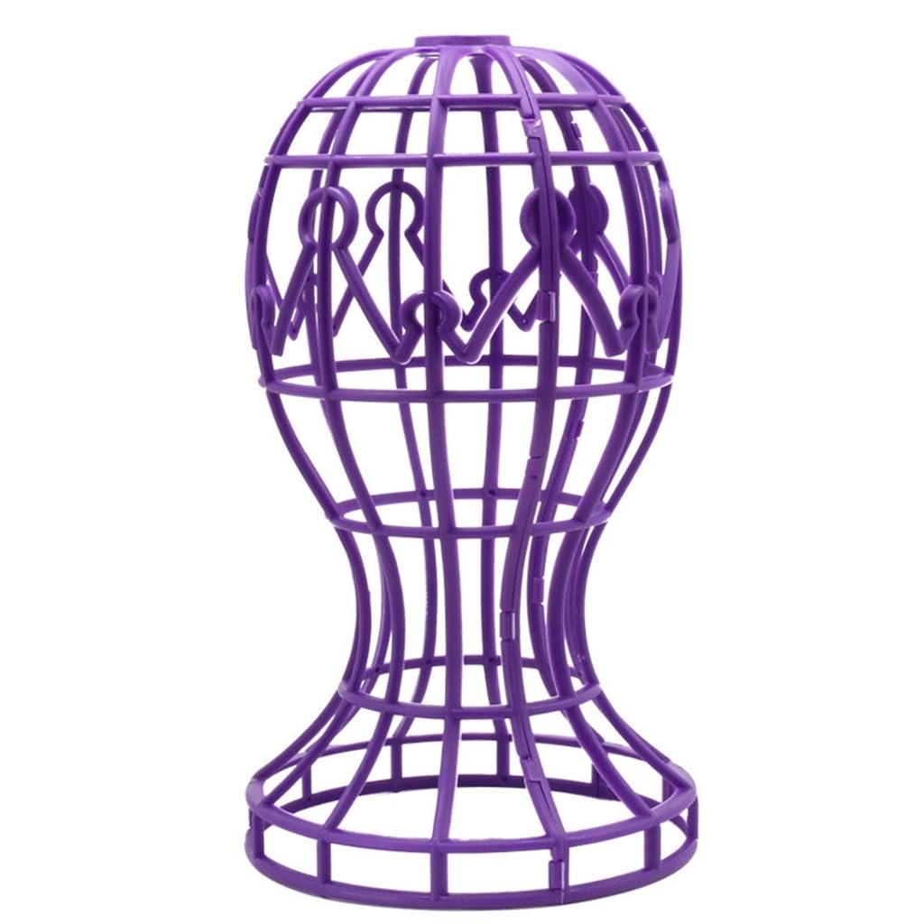 Sodeber Three Piece Purple T Portable Wigs Display Rack Stand Head Shaped Designs Enhancing Stability And For Home Or Salons