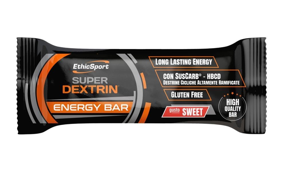 Super Dextrin Energy Bar EthicSport – Barretta energetica con carboidrati a rilascio prolungato e ciclodestrine ramificate SusCarb – Gluten free – 21 barrette da 45 g – gusti Sweet (dolce)