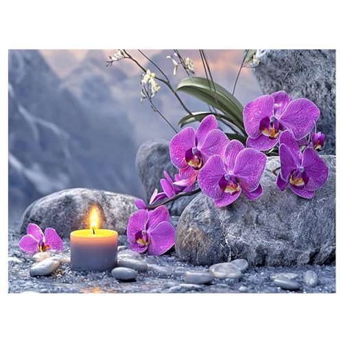 DCIDBEI Pintura de Diamantes Vela de Orquídea 50x40cm Diamond Painting Paisaje Zen Bordado Pintura por Números Orquídeas Paisajes y Manualidades de la Naturaleza Mosaico Bordado Conjunto Flores