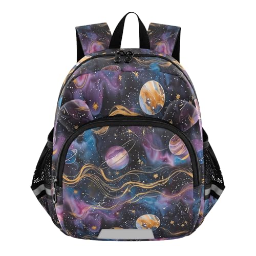 CHIFIGNO Watercolor Planets Constellations Purple Toddler Girl Backpack with Leash Kids Backpacks Mini Preschool Backpacks