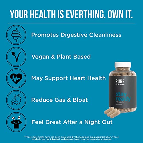 Pure For Men Original Cleanliness Stay Ready Fiber Supplement, 240 Vegan Capsules | Helps Promote Digestive Regularity | Psyllium Husk, Aloe Vera, Chia Seeds, Flaxseeds | Proprietary Formula #TOP2