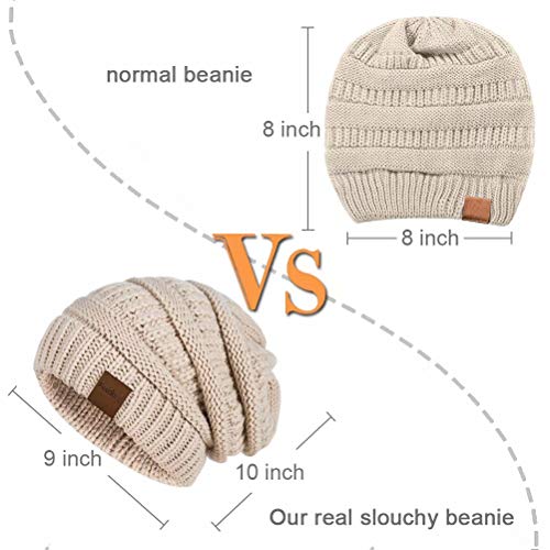 Fedciory Slouchy Beanie Hat for Women, Winter Warm Knit Oversized Chunky Thick Soft Ski Cap (Black+Oatmeal) - Thumbnail 3