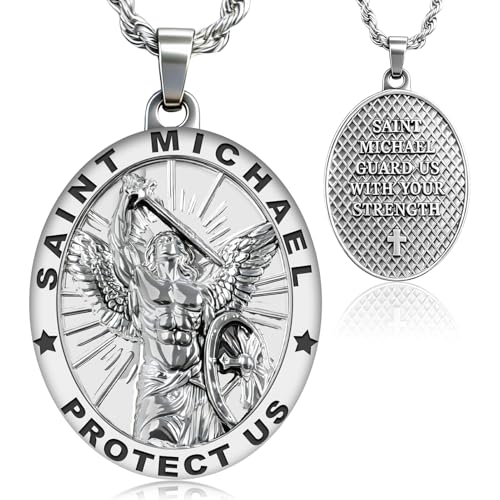 Aleiport Saint Michael Necklace St Michael Pendant Protection Bless Safety Gift for Men Women Family Friends