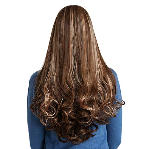 Flameer 30 '' Mulheres Long Curly Wig Ondulado Peruca Resistente Ao Calor Com Franja Pura