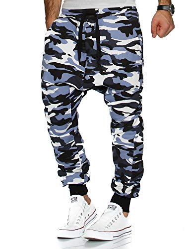 Preisvergleich Produktbild Tazzio Herren Jogginghose Harem Sporthose Fitnesshose Sweatpants (S, Camouflage Blau)