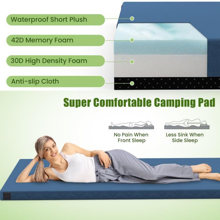 Foldable Indoor Outdoor Sleeping Mat with High Density Foam Cushion and Carrying Bag, Portable Camping Pad for Tent, Guest Room, and Travel