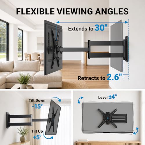 Image of Pipishell 30 inch Long Arm TV Wall Mount for 32-65 inch TVs, Max VESA 400x400mm