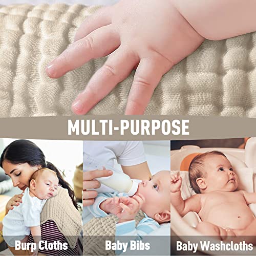 Yoofoss Muslin Burp Cloths For Baby 10 Pack 100% Cotton Baby Washcloths For Boys Girls Large 20''X10'' Super Soft And Absorbent Apricot White #TOP2