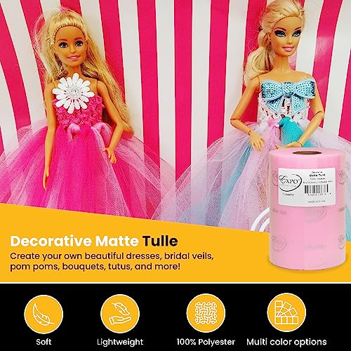 Image of Expo International Decorative Matte Tulle, Roll /Spool of 6 inch X 100 Yards, Lightweight Polyester Tulle Fabric for Tutus, Costumes, and Party Decorations, Washable, Easy-to-Use, Pink