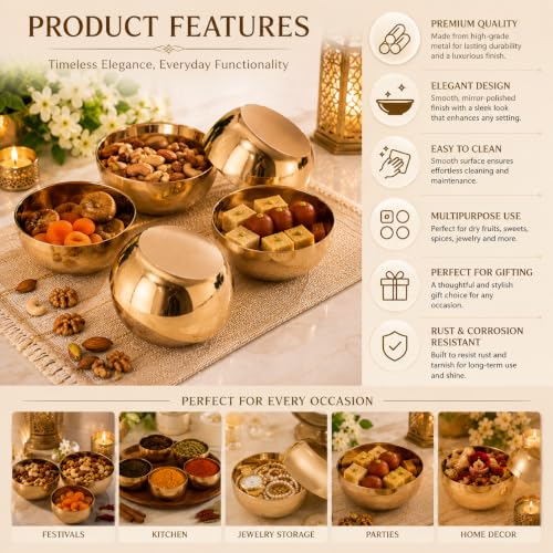 Image of Pure Source India 4 Inch Handcrafted Kansa Bowl | Traditional Bronze Serving & Dining Bowl (6)