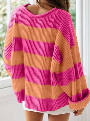 Simier Fariry Women Fall Oversized Pullover Sweater Drop Shoulder Long Sleeve Comfy Knitwear Retro Stripe Casual Outfit 20253